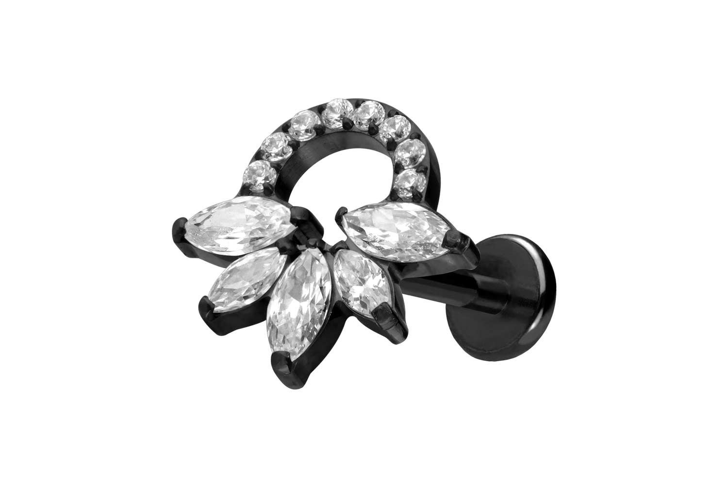 Titan Labret Piercing mit Push Fit KRISTALLRASSEL